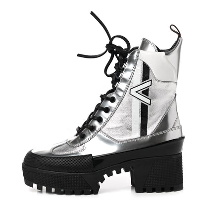 Louis Vuitton Patent Calfskin Spaceship Laureate Platform Desert Boots 36 Silver 1 of 8