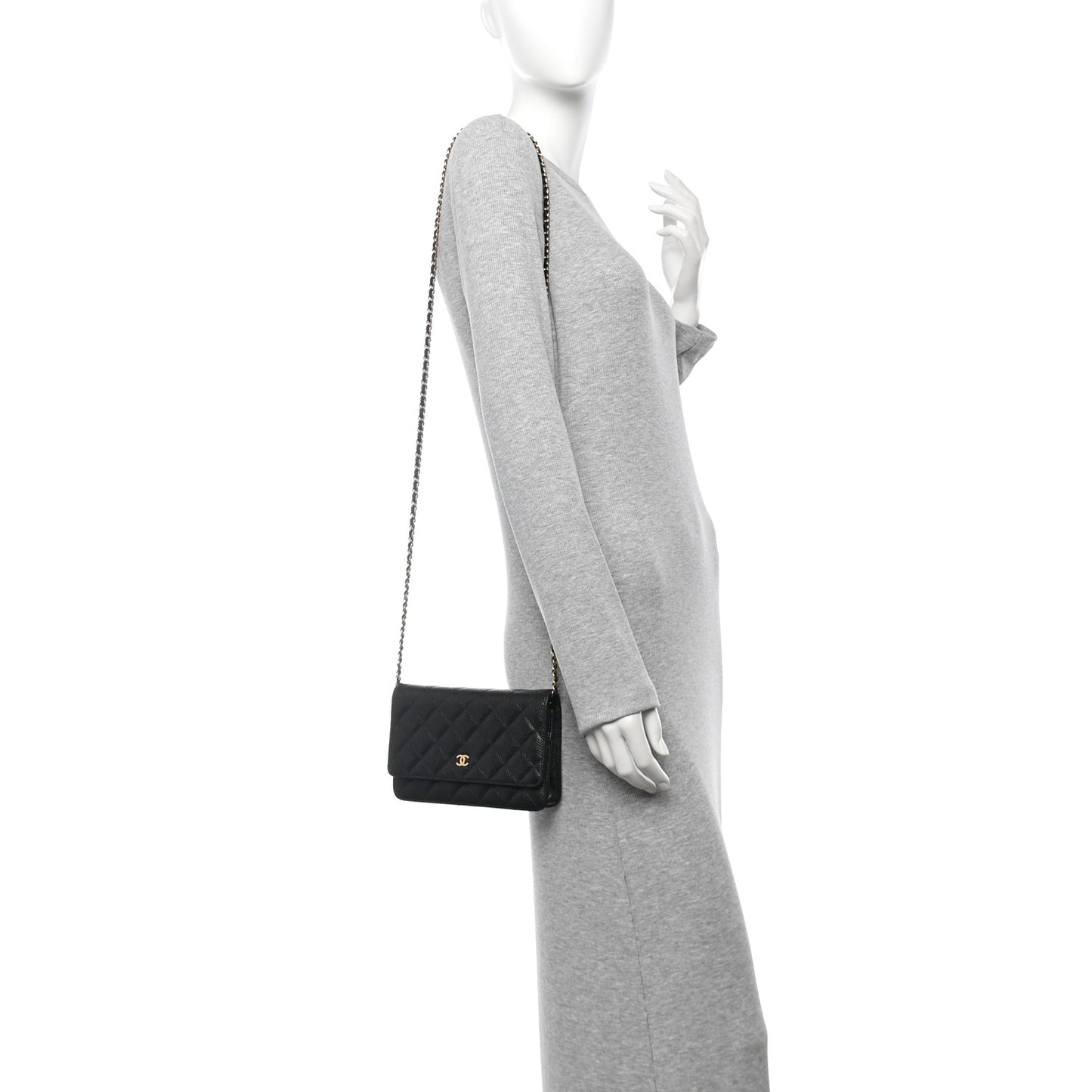 Caviar Quilted Wallet on Chain WOC Black