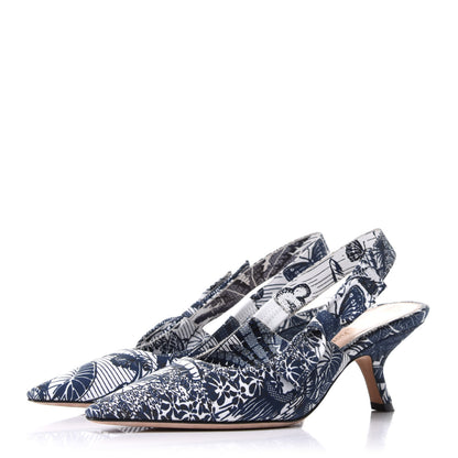 Christian Dior Toile De Jouy Sweet D Slingback Pumps 36.5 Indigo White 3 of 8