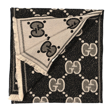 Gucci Wool Lame Jacquard Monogram Jumbo GG Lady Nest Lux Scarf Black Ivory 3 of 5