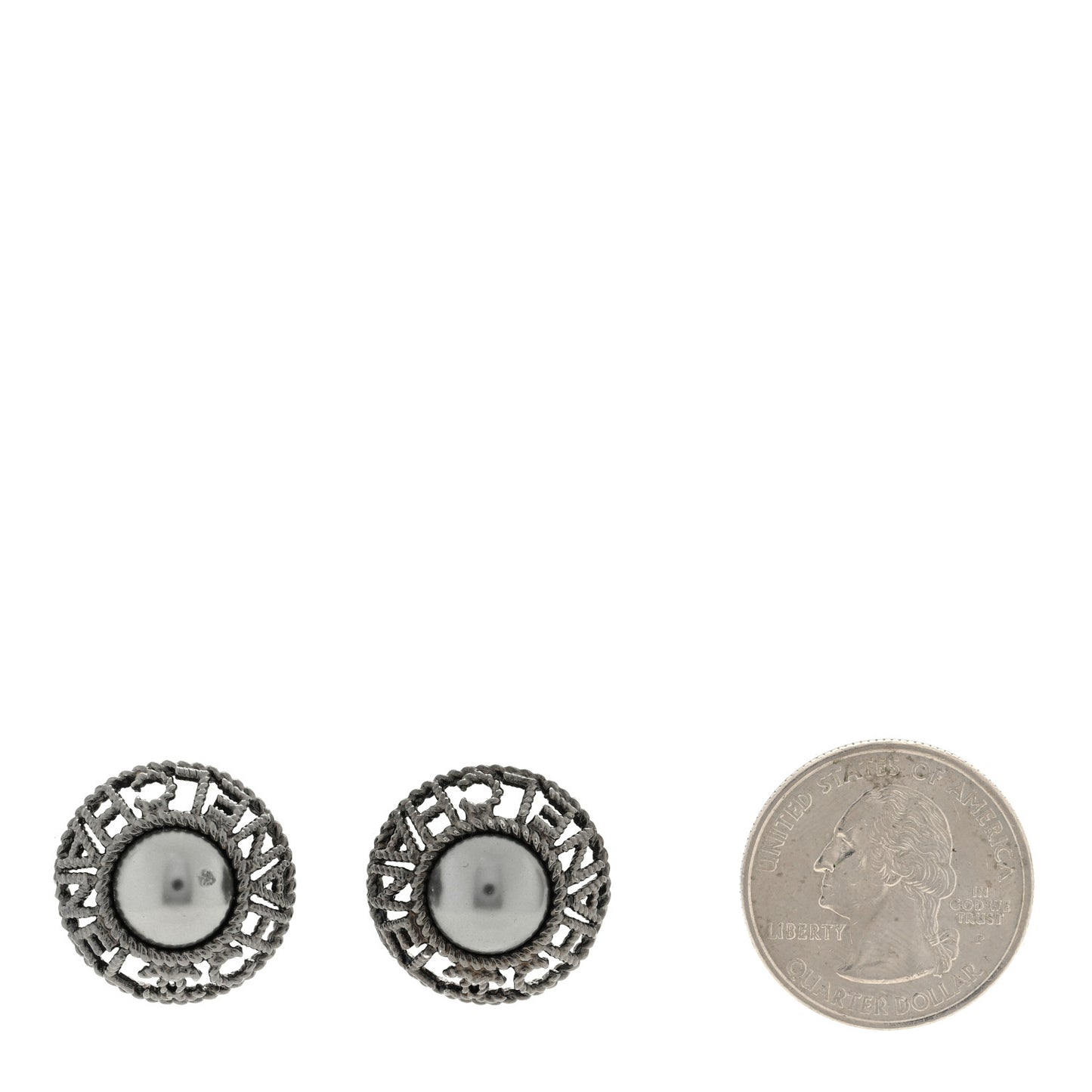 Pearl CC Round Earrings Ruthenium Dark Grey