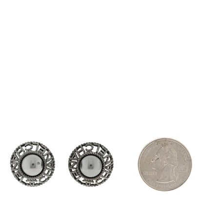Chanel Pearl CC Round Earrings Ruthenium Dark Grey 2 of 4