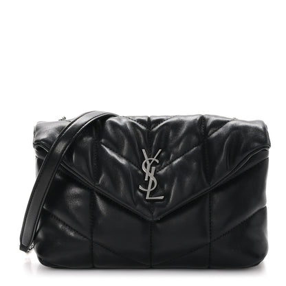 Saint Laurent Lambskin Quilted Toy Loulou Puffer Monogram Chain Satchel Black 1 of 12