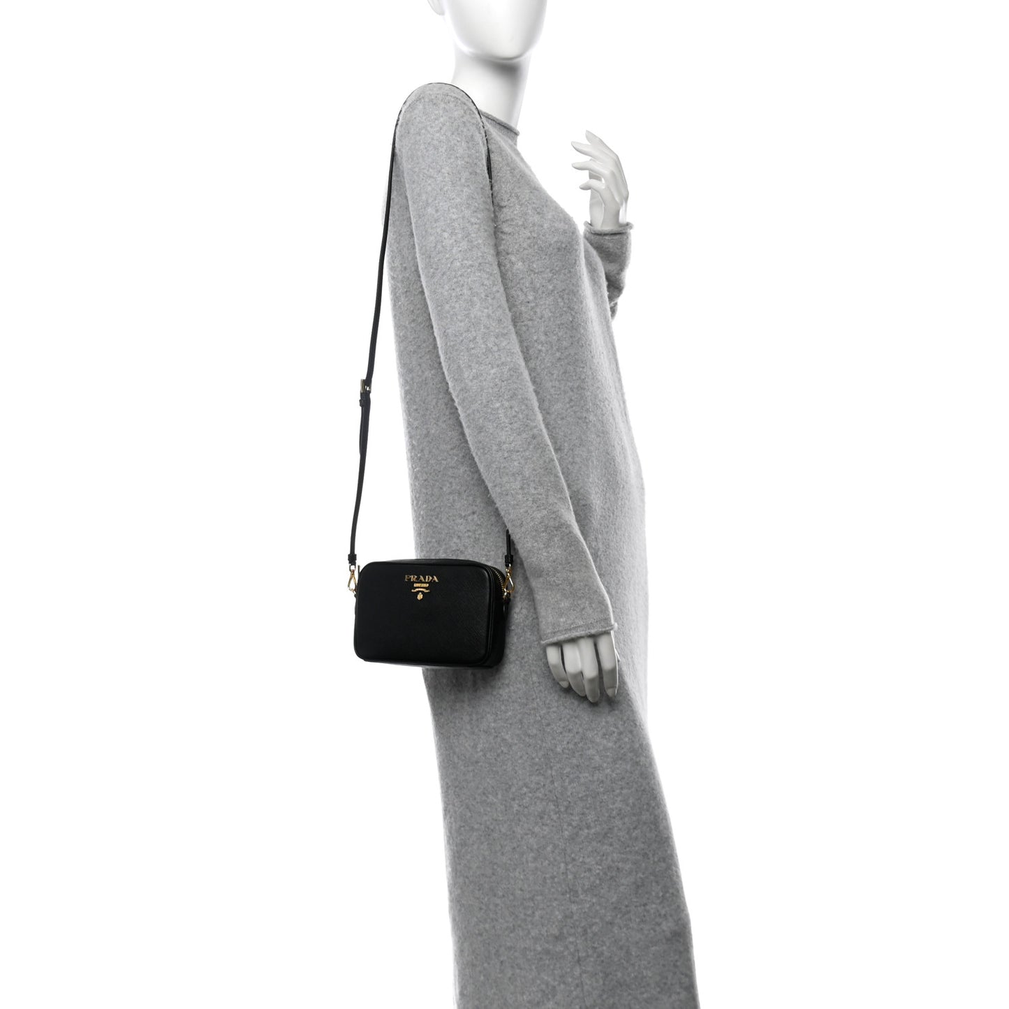Saffiano Lux Small Camera Crossbody Bag Black