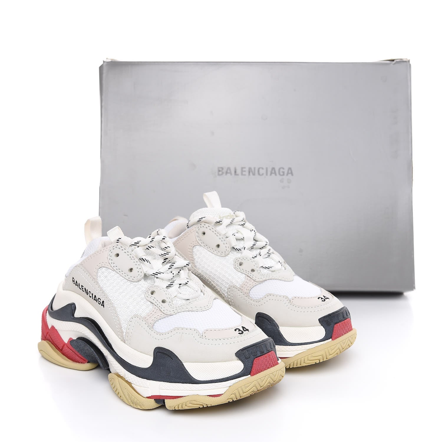 Balenciaga Fabric Mesh Womens Triple S Sneakers 38 Grey Red White 10 of 10