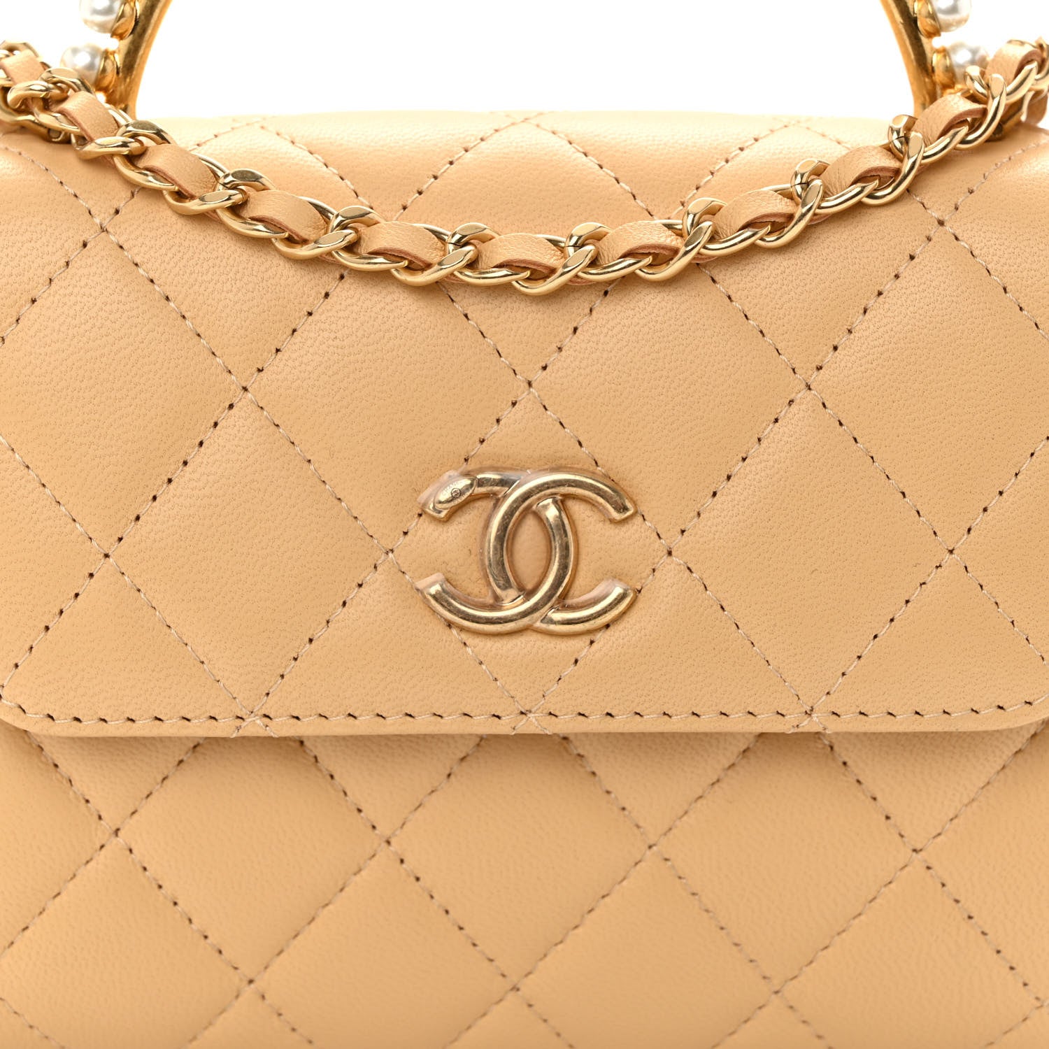 Chanel Lambskin Pearl Enamel Quilted Pearly Girl Handle Flap Clutch With Chain Yellow 8 of 11