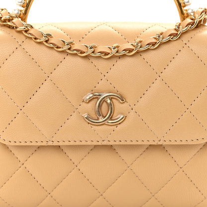 Chanel Lambskin Pearl Enamel Quilted Pearly Girl Handle Flap Clutch With Chain Yellow 8 of 11