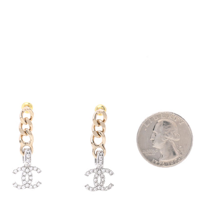 Chanel Metal Crystal CC Chain Drop Earrings Gold 2 of 5
