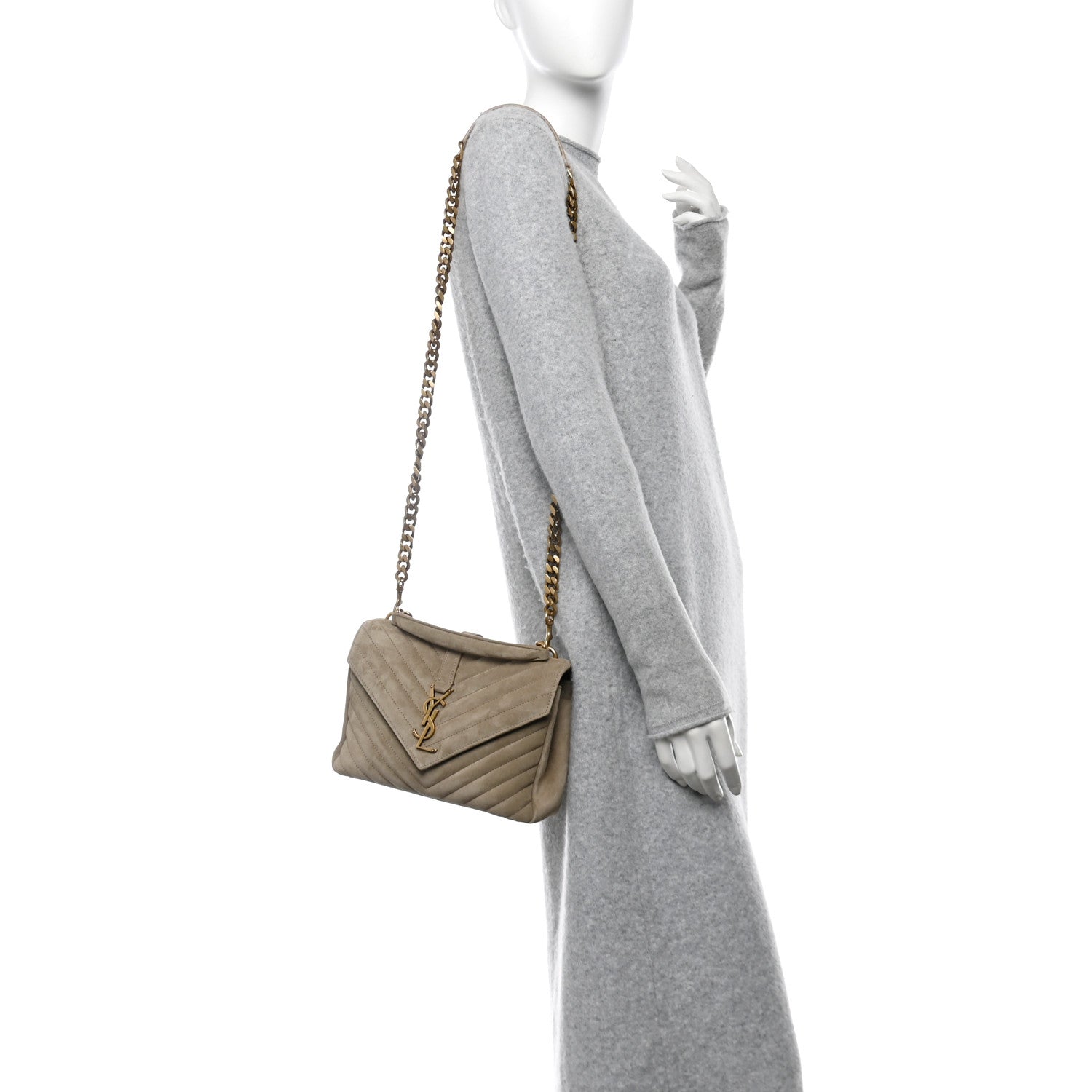 Saint Laurent Suede Matelasse Chevron Monogram Medium College Bag Matte Gold 2 of 10