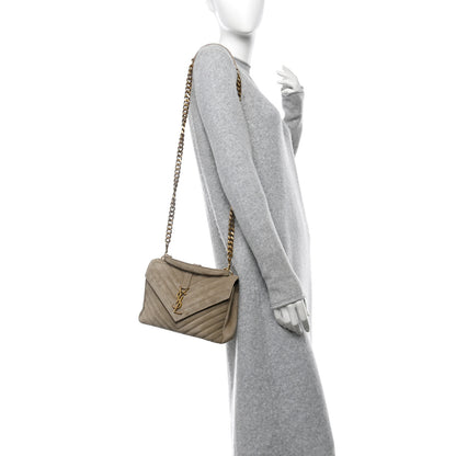 Saint Laurent Suede Matelasse Chevron Monogram Medium College Bag Matte Gold 2 of 10