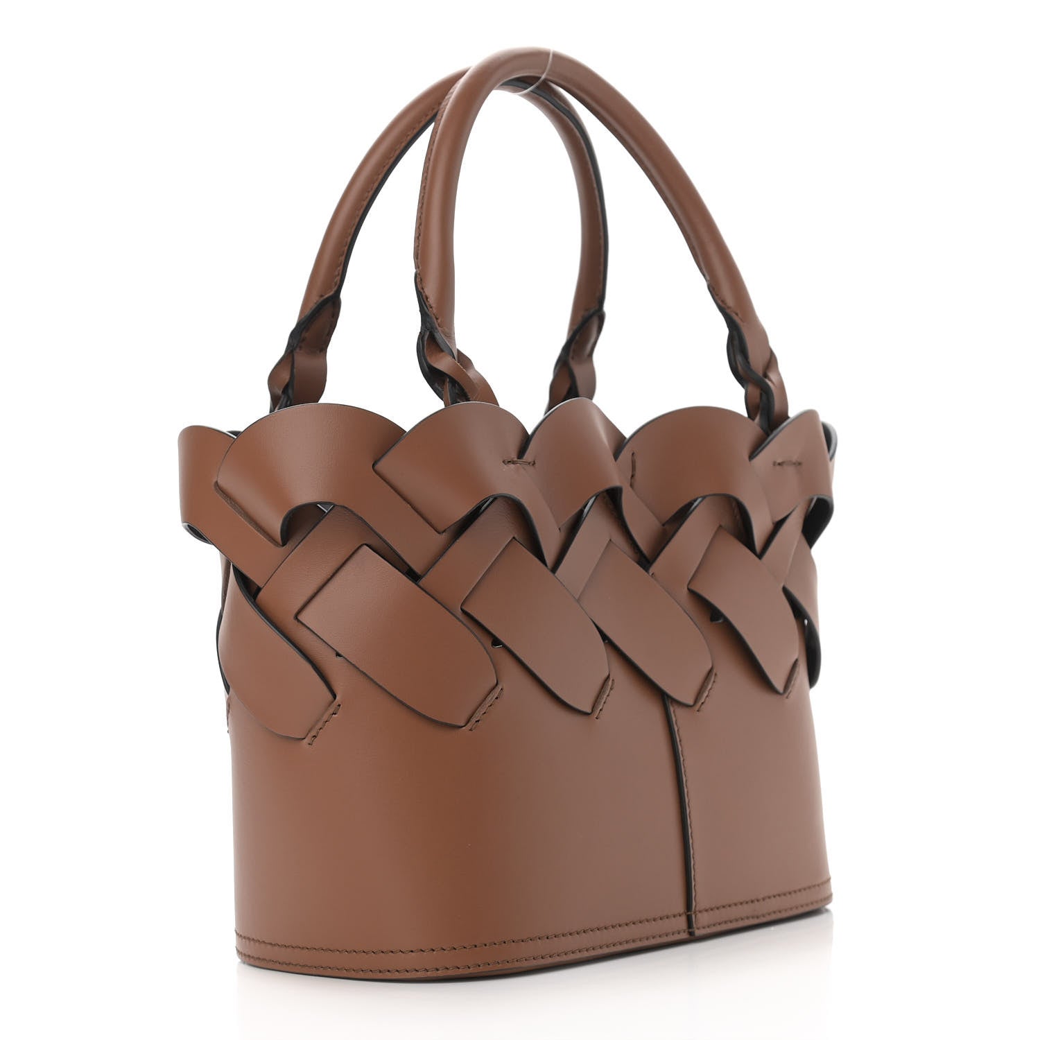 Prada Vitello Intreccio Tote Bag Cognac Black 4 of 12