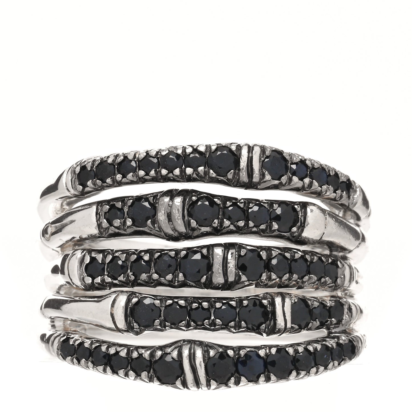 Sterling Silver Black Sapphire Bamboo Multi Row Ring 54 7
