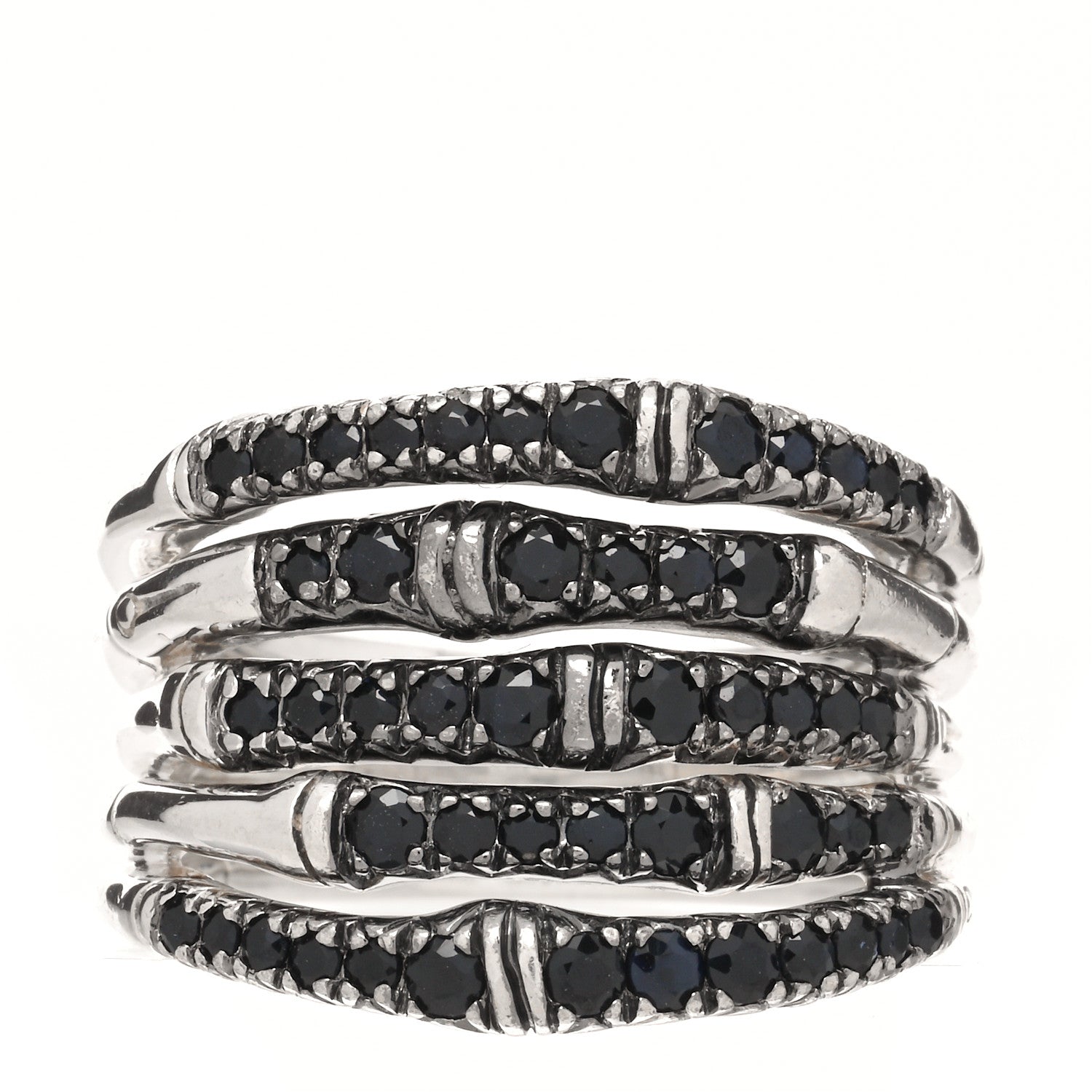 John Hardy Sterling Silver Black Sapphire Bamboo Multi Row Ring 54 7 1 of 4
