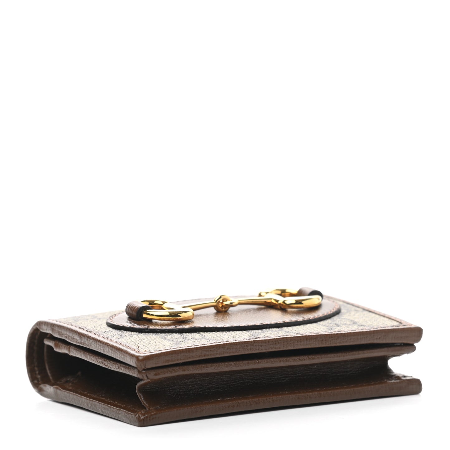 GG Supreme Monogram Horsebit 1955 Card Case Wallet Beige Ebony Brown Sugar
