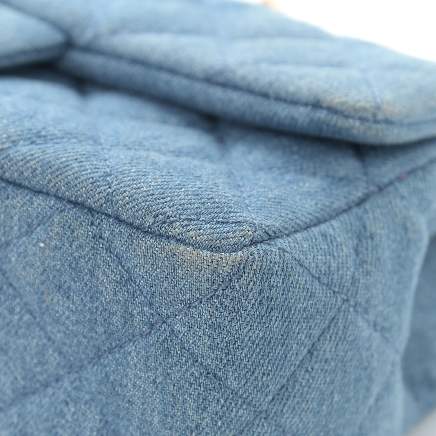 Denim Quilted Mini Pearl Crush Rectangular Flap Blue