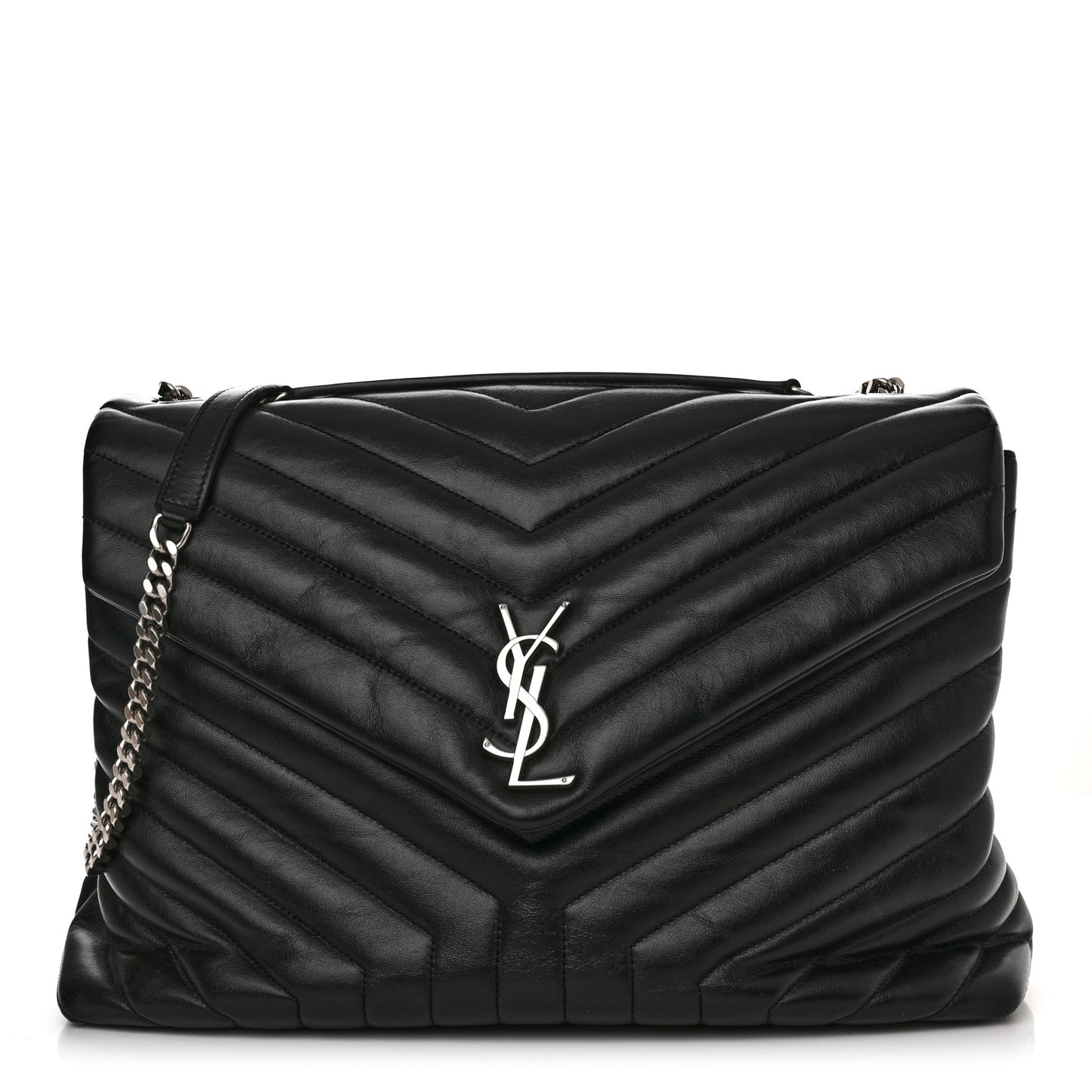 Calfskin Y Quilted Monogram Large Loulou Chain Satchel Black