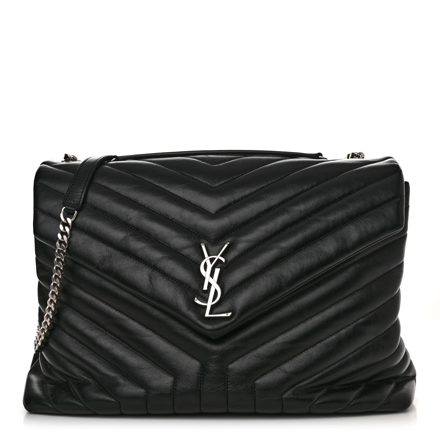 Saint Laurent Calfskin Y Quilted Monogram Large Loulou Chain Satchel Black 1 of 11