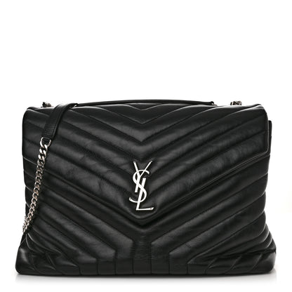 Saint Laurent Calfskin Y Quilted Monogram Large Loulou Chain Satchel Black 1 of 11
