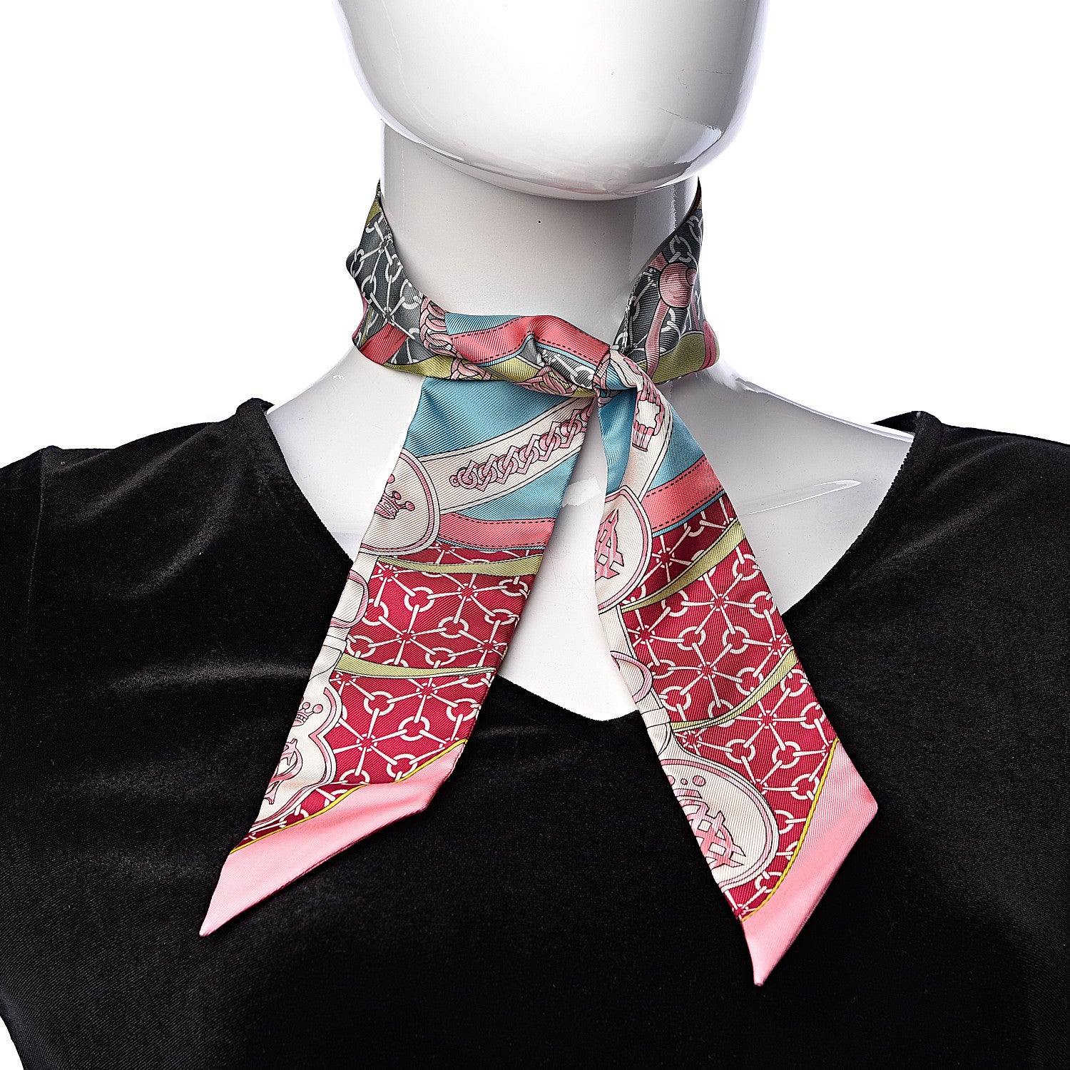 Hermes Silk La Promenade Du Matin Twilly Framboise Turquoise Vert 2 of 5
