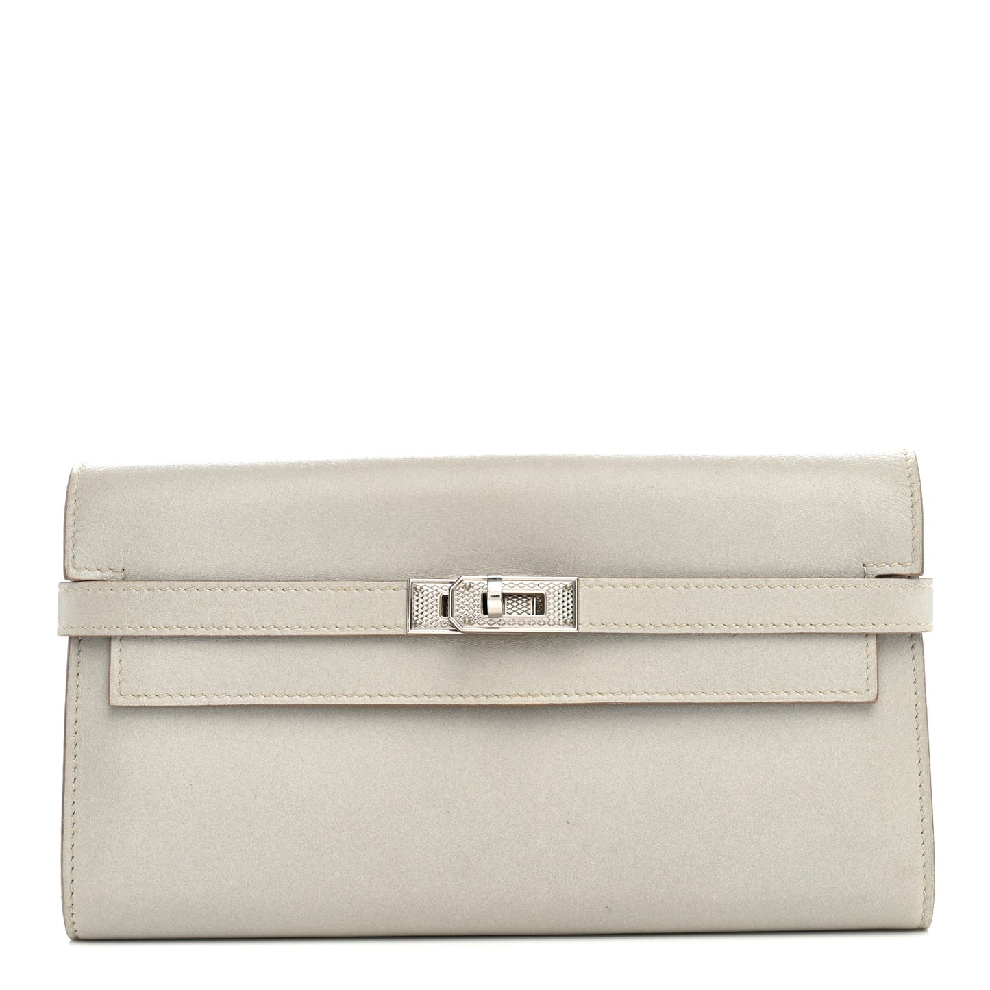 Box Guilloche Kelly Longue Wallet Gris Perle