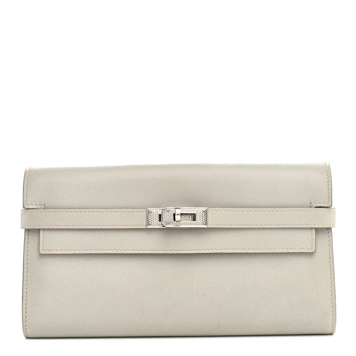 Hermes Box Guilloche Kelly Longue Wallet Gris Perle 1 of 12