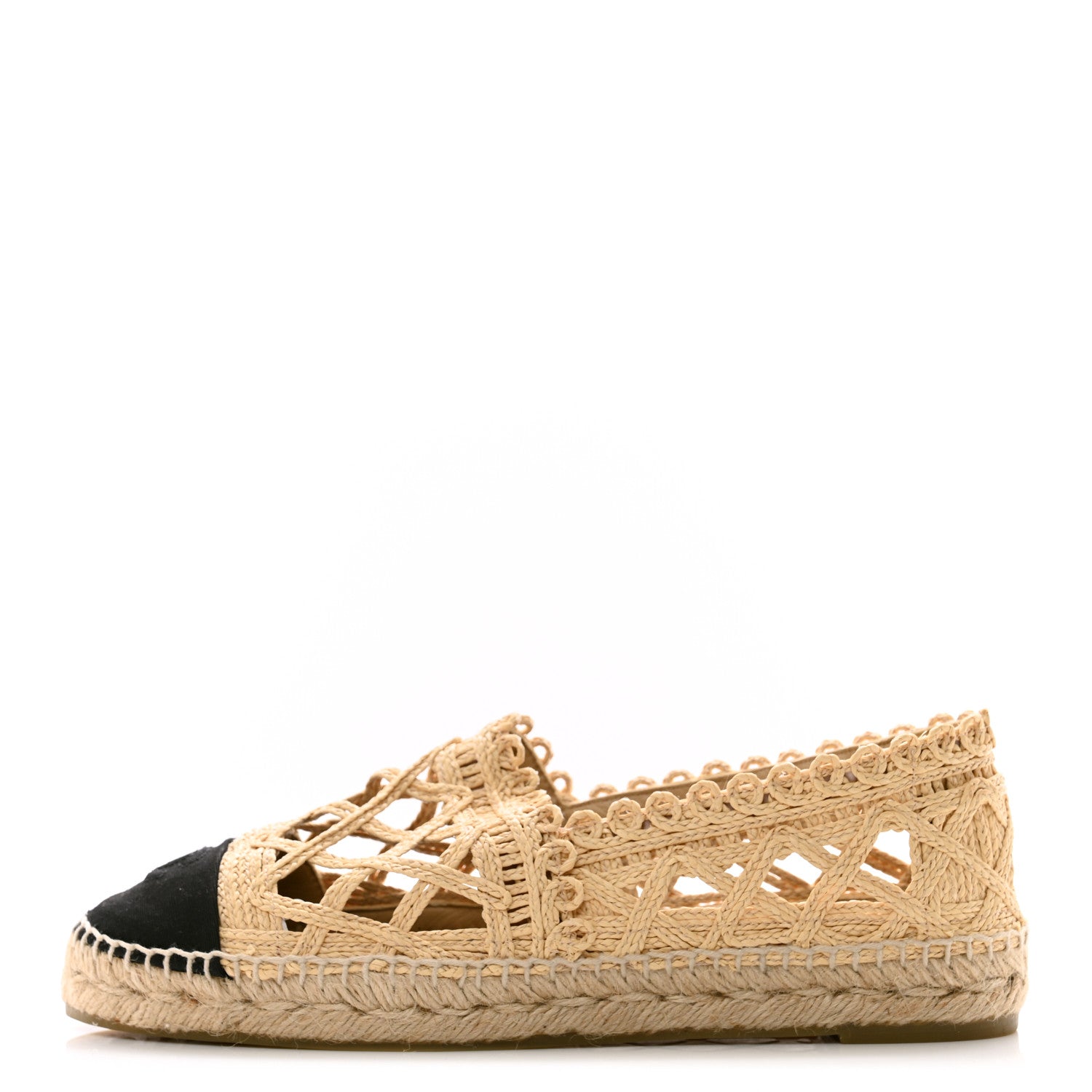 Chanel Woven Fabric Grosgrain CC Espadrilles 40 Beige Black 1 of 9