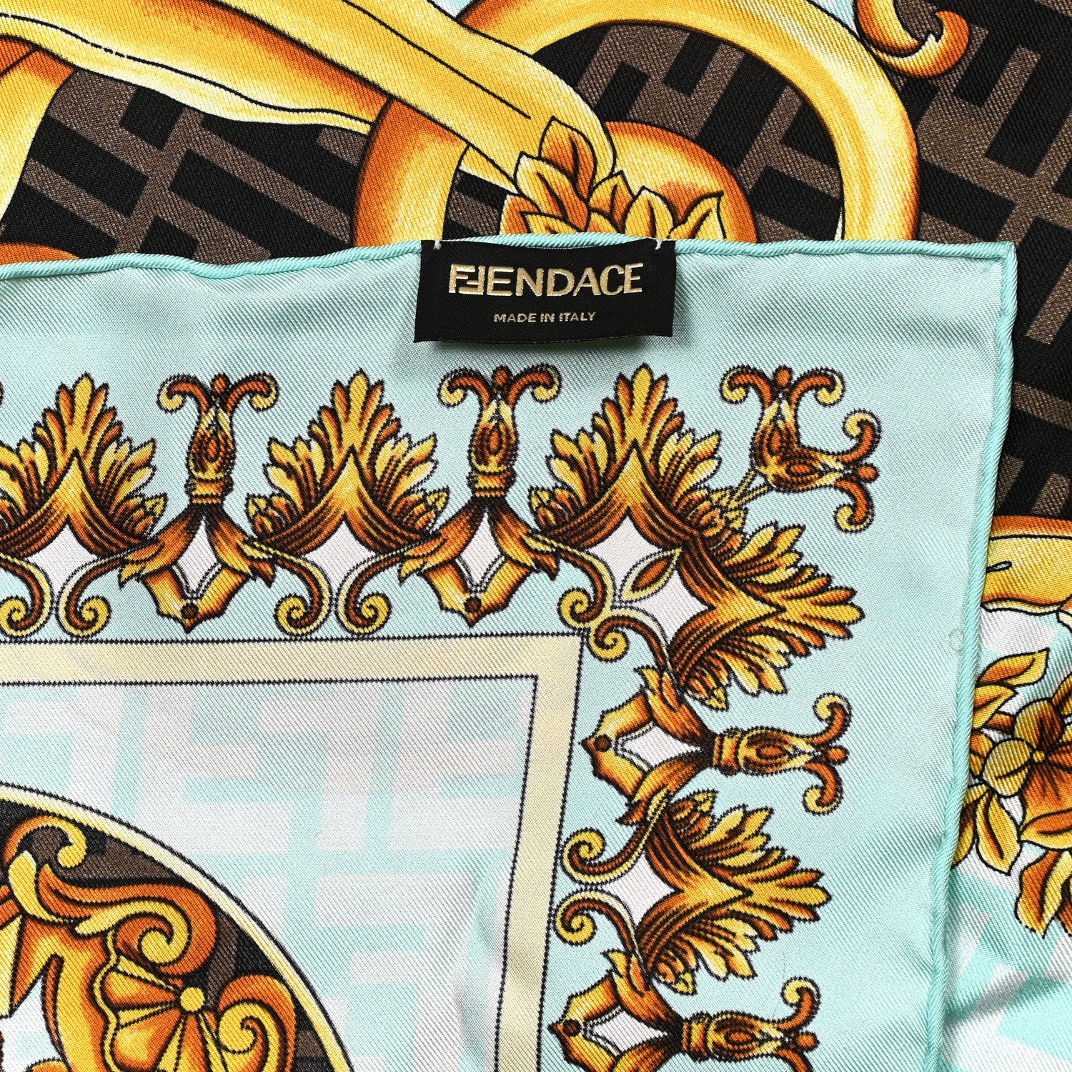 Fendi X VERSACE Silk FF Baroque Foulard Scarf Gold 3 of 3