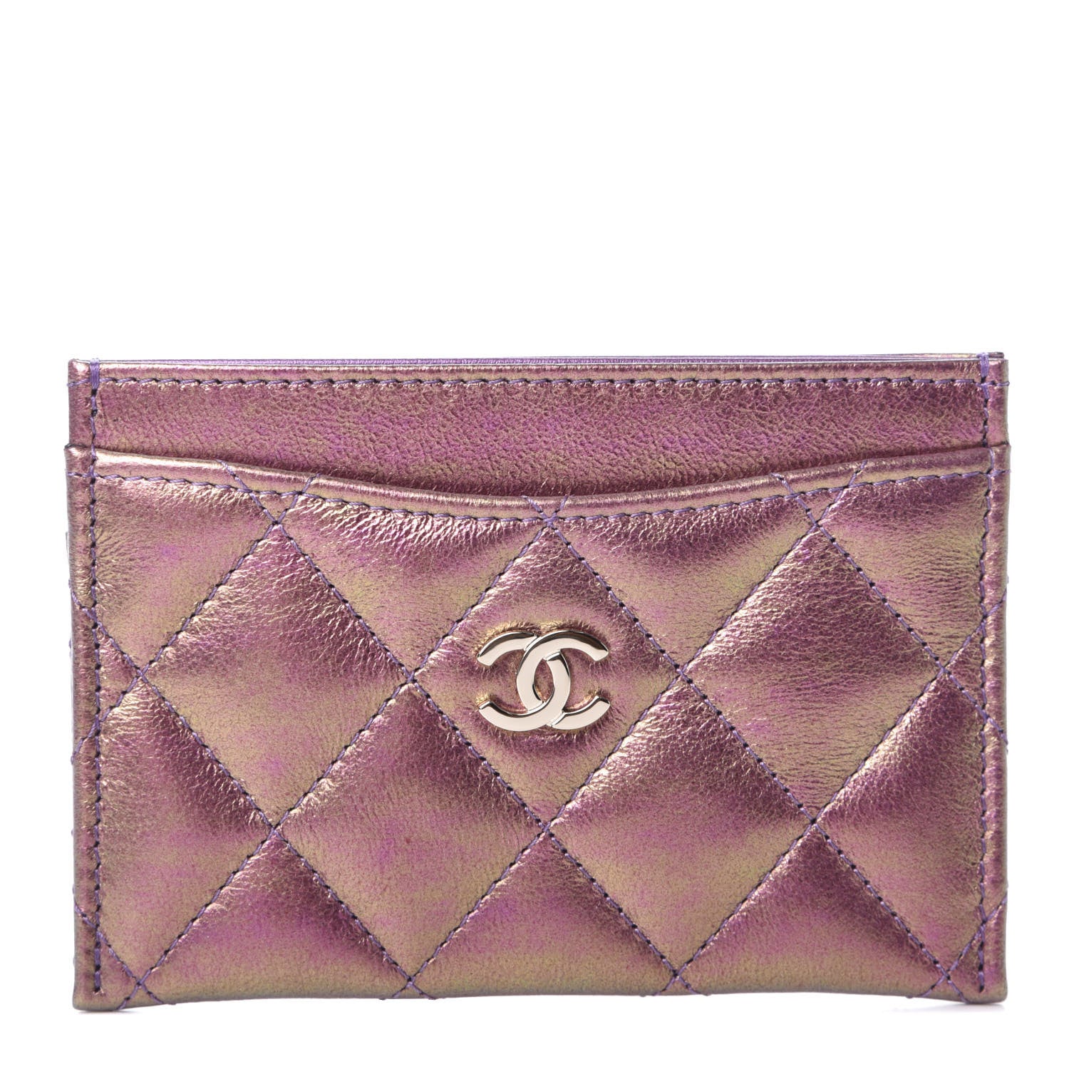 Chanel Iridescent Lambskin Quilted Card Holder Purple 1 of 8