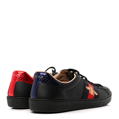Gucci Miro Soft Calfskin Laminated Ayers Web Bee Embroidered Mens Ace Sneakers 7.5 Black Red Flame Night 5 of 9