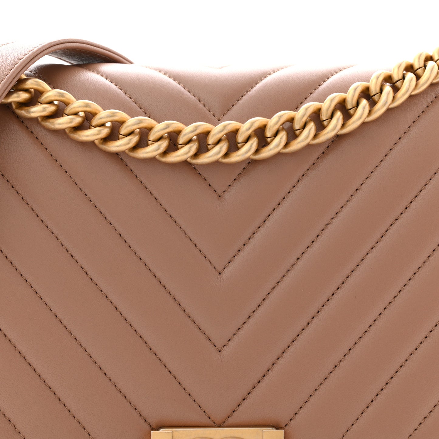 Calfskin Chevron Quilted New Medium Boy Flap Beige