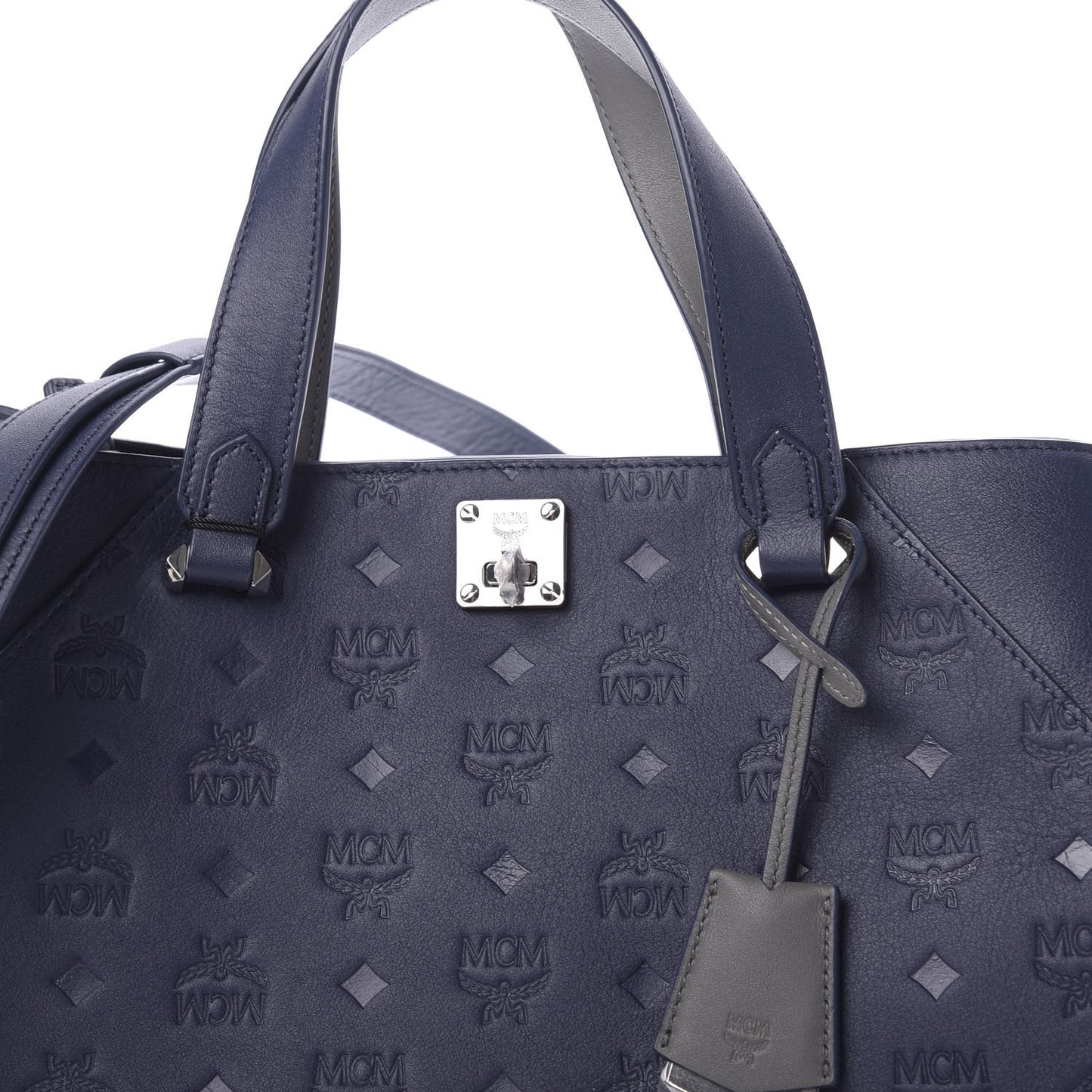 Calfskin Ottomar Monogram Large Essential Tote Navy Blue