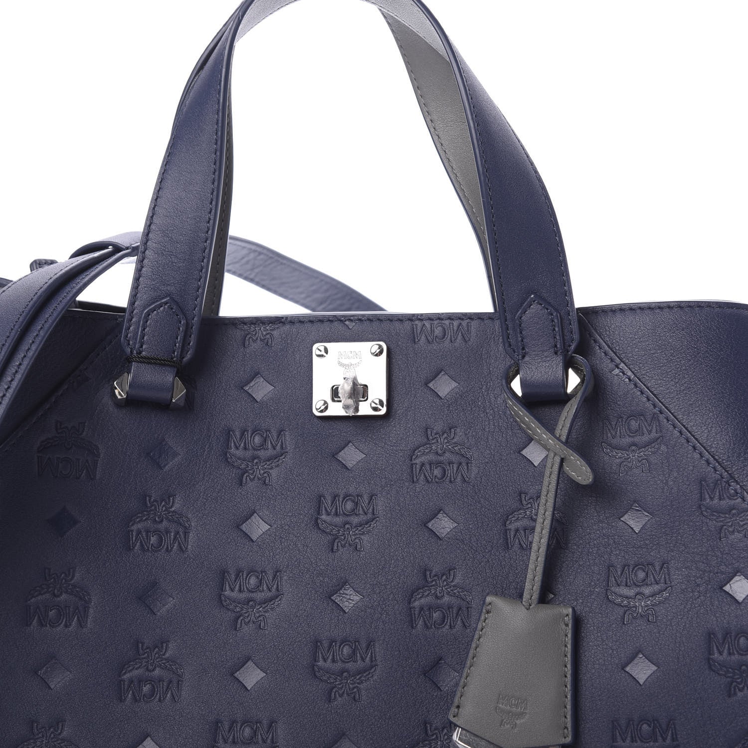 MCM Calfskin Ottomar Monogram Large Essential Tote Navy Blue 11 of 11