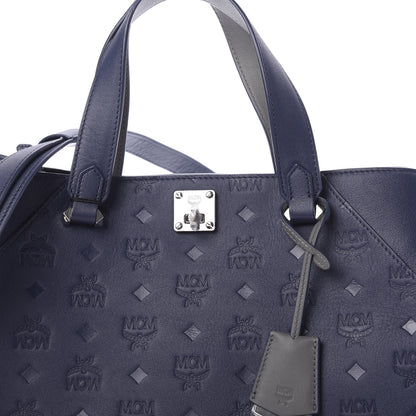 MCM Calfskin Ottomar Monogram Large Essential Tote Navy Blue 11 of 11