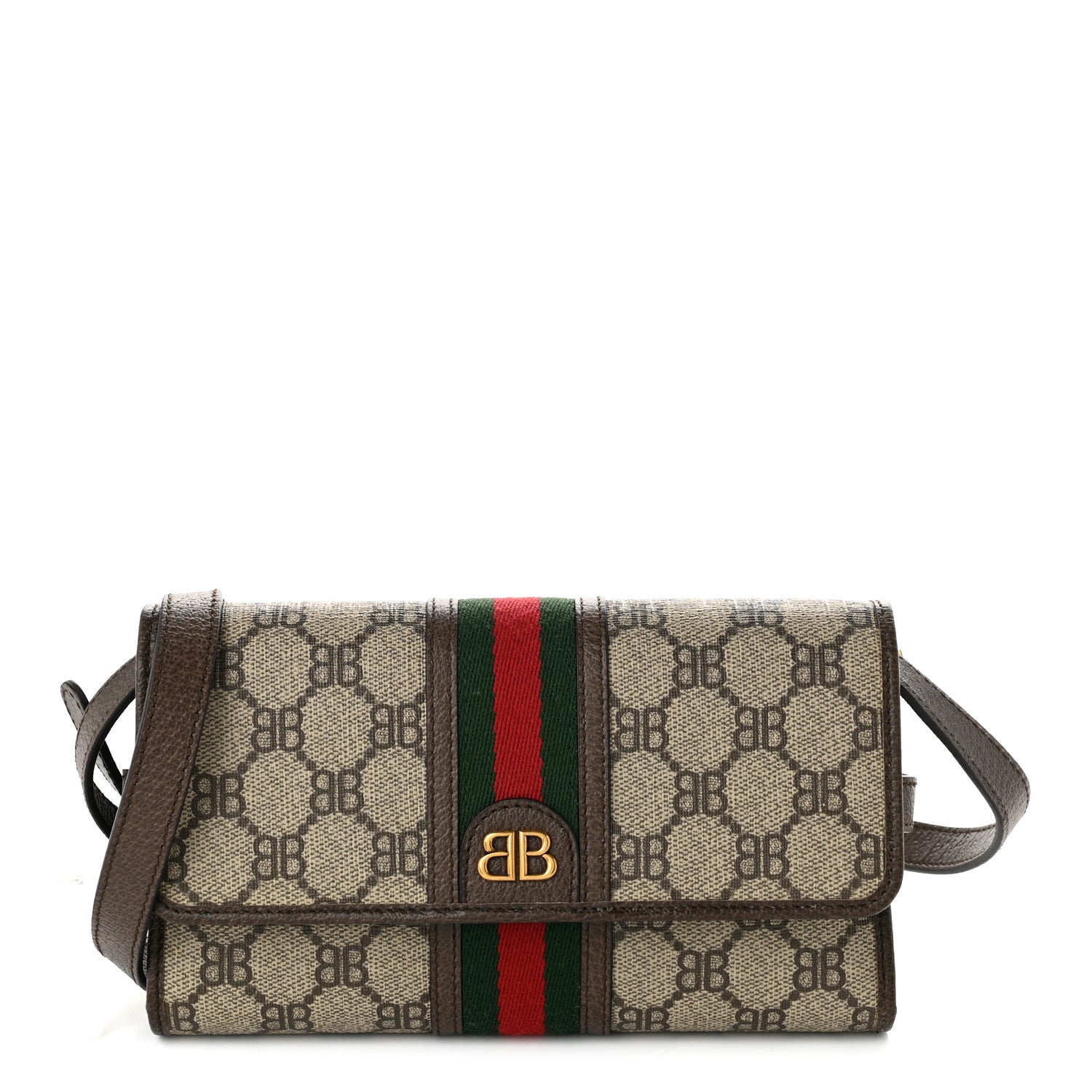 Gucci X BALENCIAGA BB Monogram Web Ophidia Crossbody Wallet Beige New Acero 1 of 9
