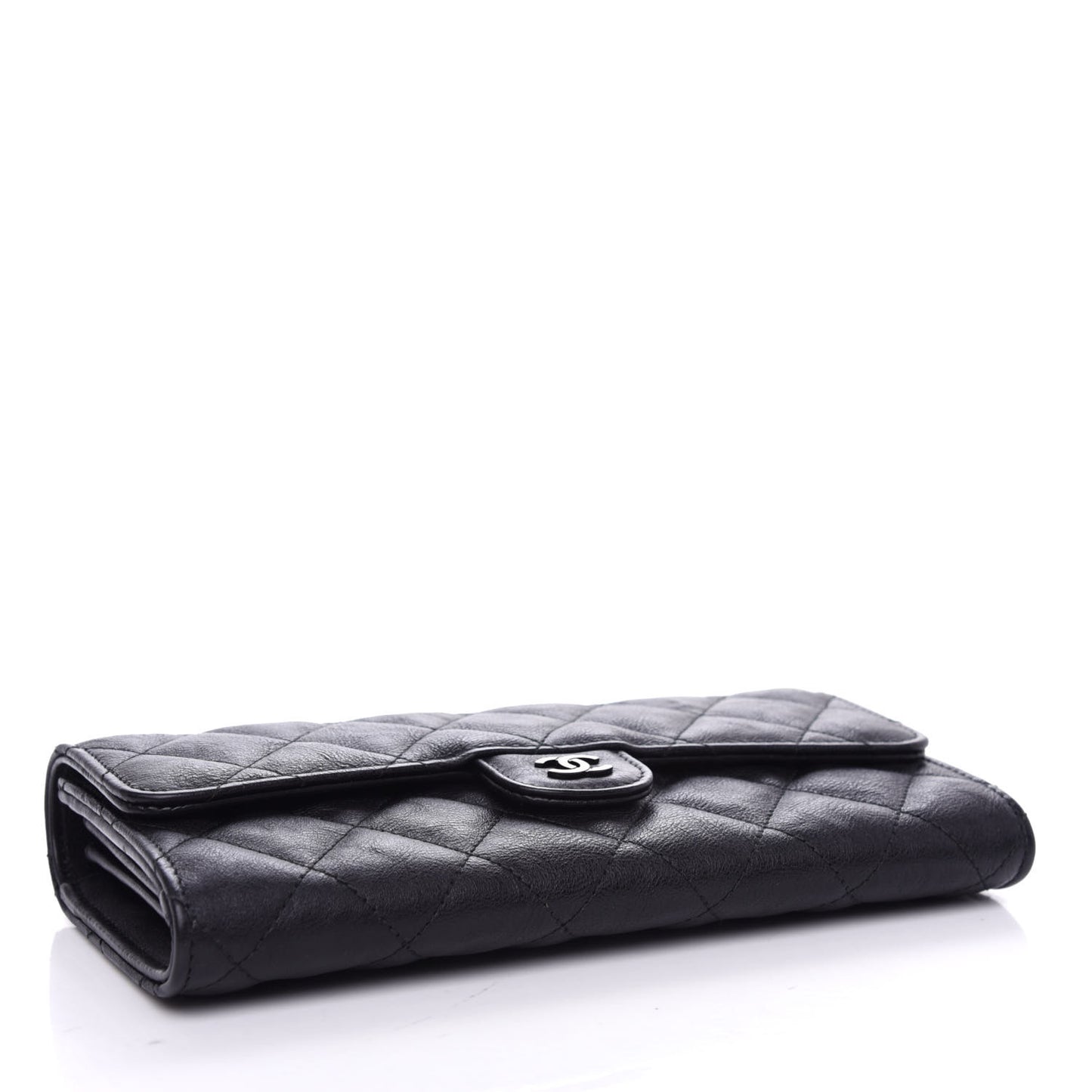 Crumpled Calfskin Quilted Large Flap Wallet So Black