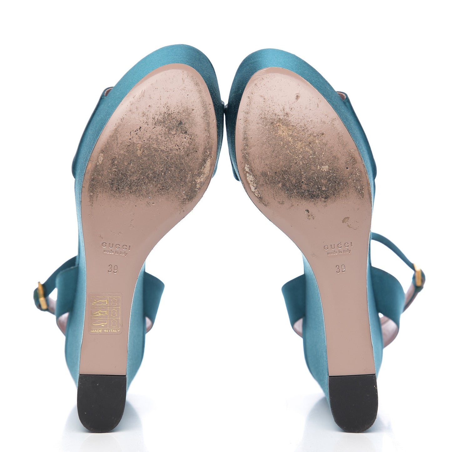 Satin Liliane Horsebit Platform Wedge Sandals 39 Turchese