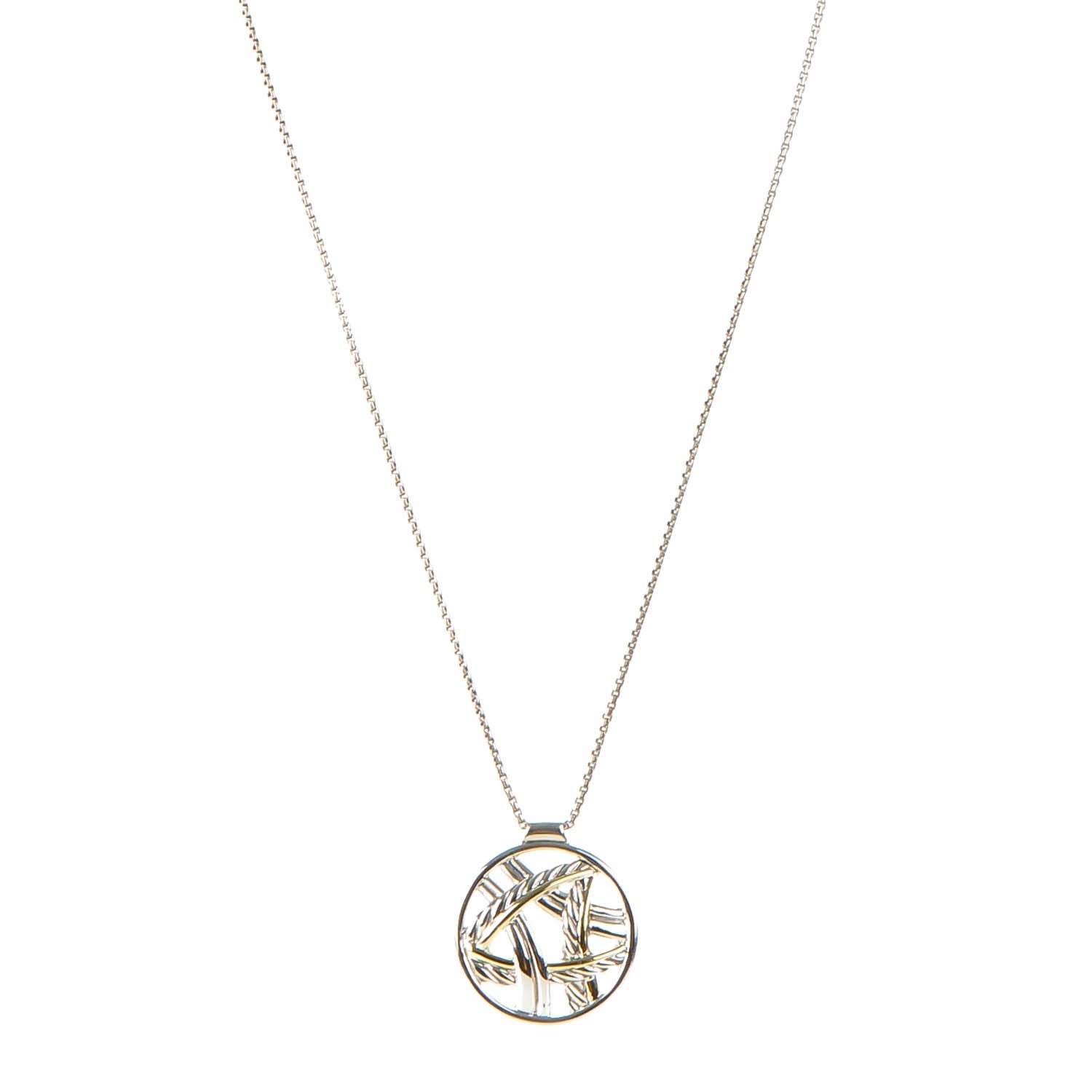 David Yurman Sterling Silver 18K Yellow Gold Cable Pendant Necklace 1 of 6