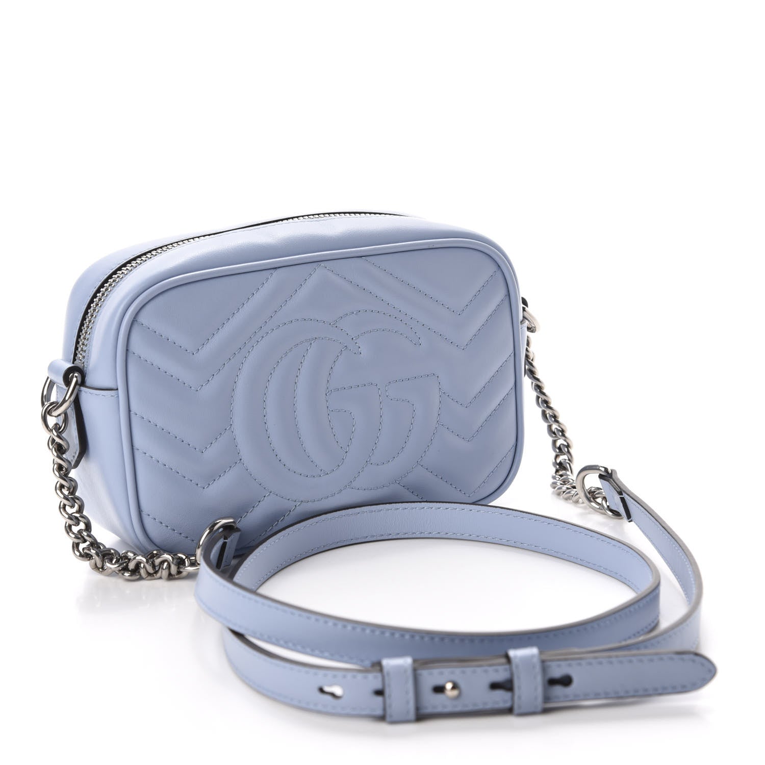 Gucci Calfskin Matelasse Mini GG Marmont Chain Shoulder Bag Porcelain Light Blue 3 of 11