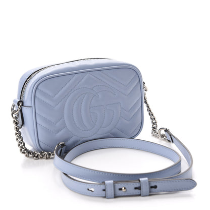 Gucci Calfskin Matelasse Mini GG Marmont Chain Shoulder Bag Porcelain Light Blue 3 of 11