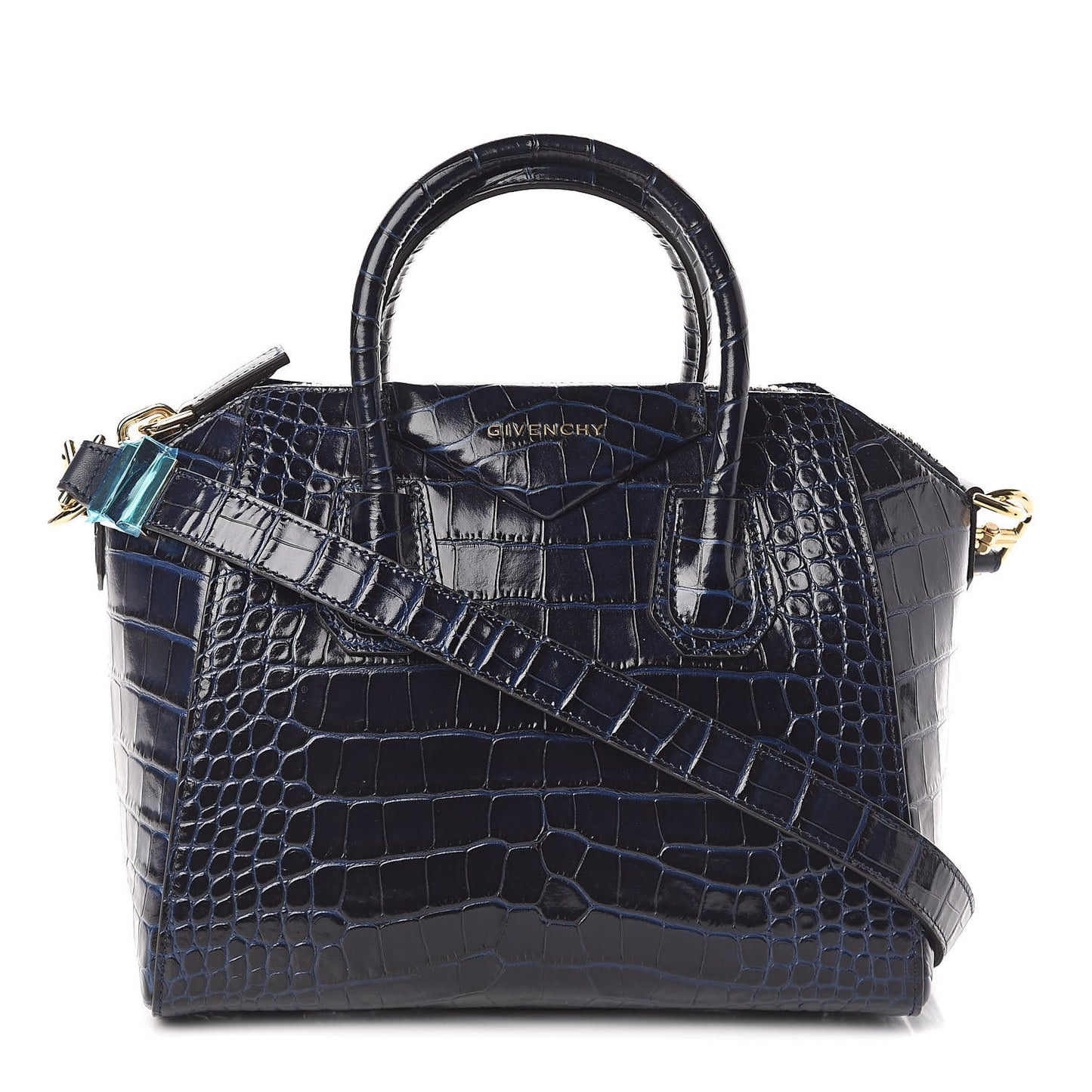 Calfskin Crocodile Embossed Small Antigona Deep Blue