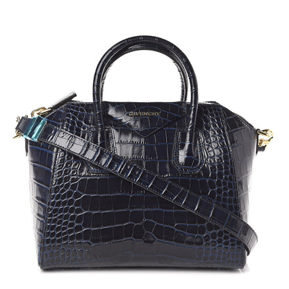 Givenchy Calfskin Crocodile Embossed Small Antigona Deep Blue 1 of 9