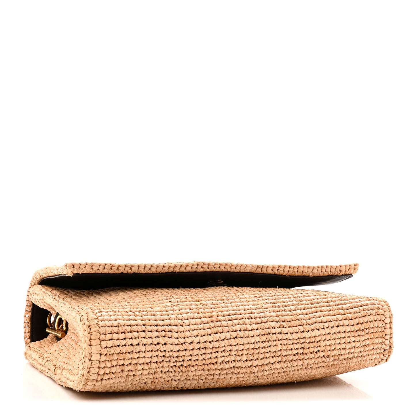 Raffia Medium Monogram Kate Satchel Natural Dark Oak