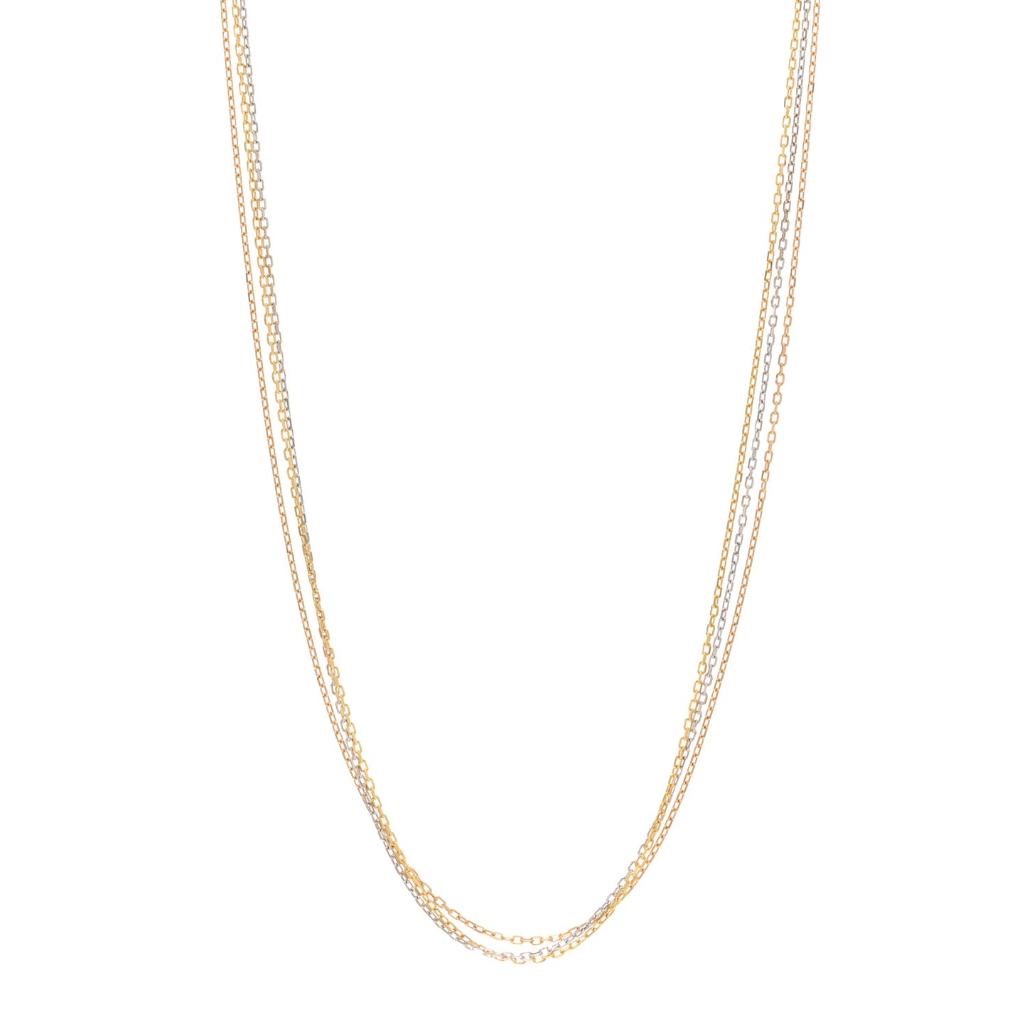 18K Pink Yellow White Gold Three Chain Necklace