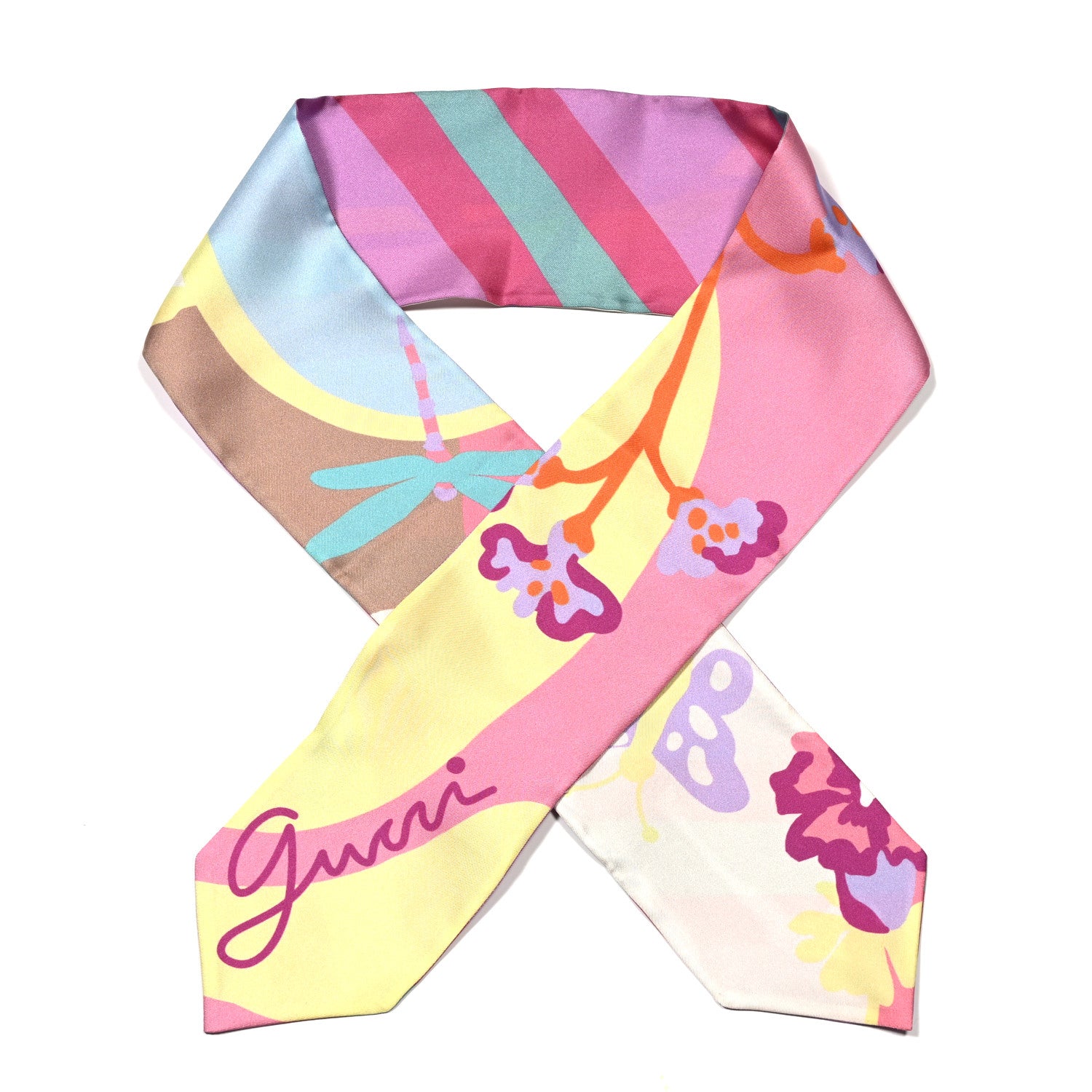 Gucci Silk Twill Flower Print Scarf Fluo Pink 1 of 3