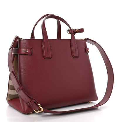 Burberry Grainy Calfskin House Check Medium Banner Tote Mahogany Red 3 of 9