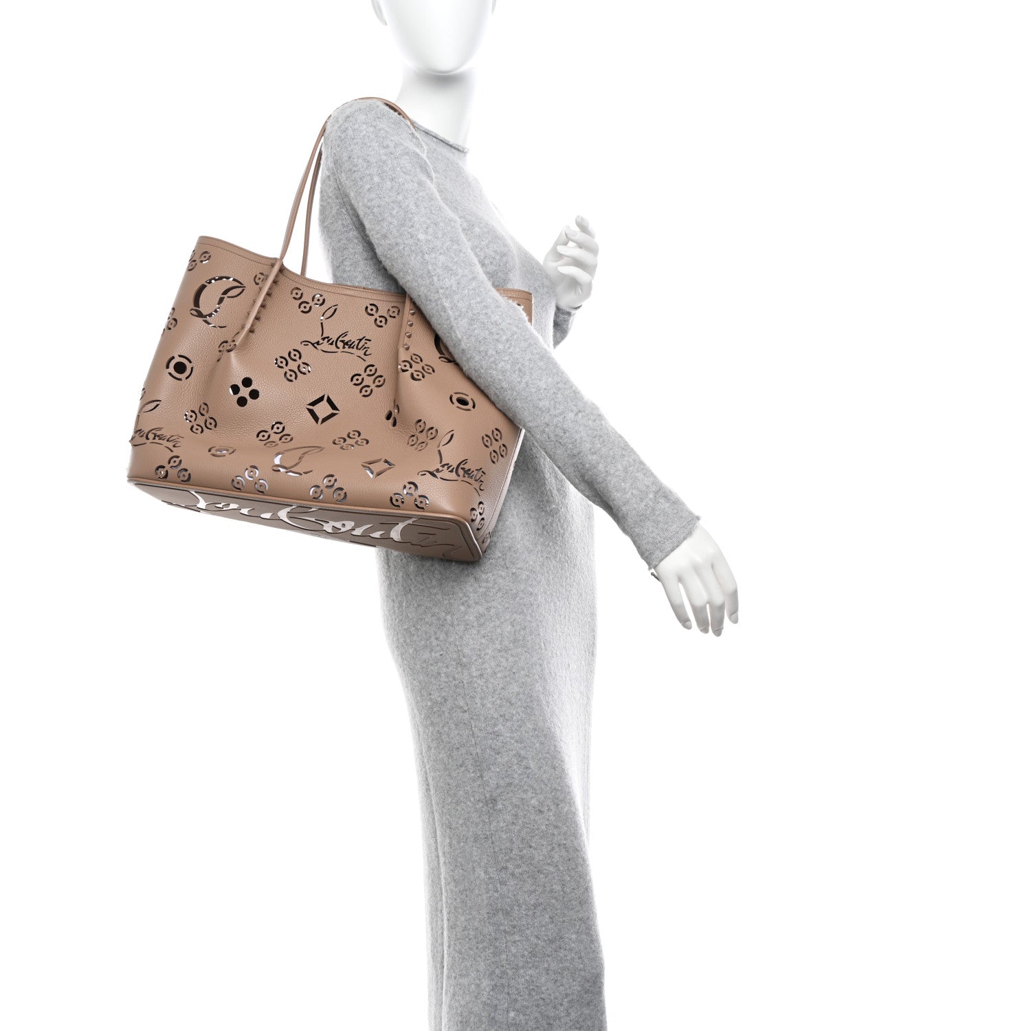 Christian Louboutin Calfskin Perforated Loubinthesky Large Cabarock Spikes Tote Roca 2 of 9