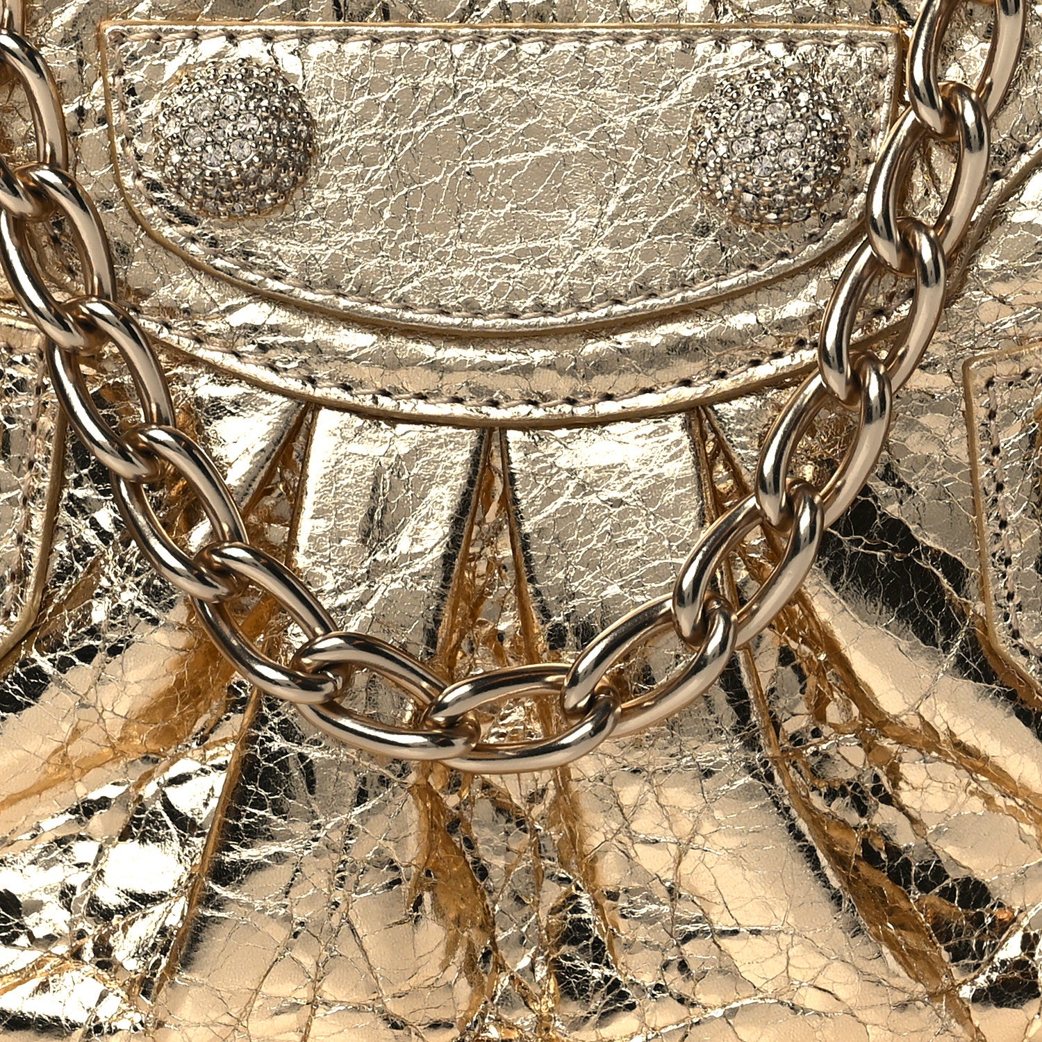Balenciaga Metallic Arena Agneau Crystal Le Cagole Mini Purse With Chain Light Gold 8 of 10