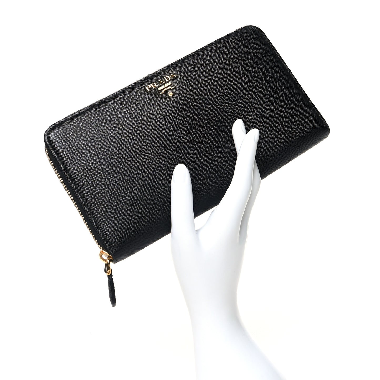 Saffiano Metal Large Zip Around Travel Wallet Black