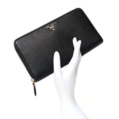 Prada Saffiano Metal Large Zip Around Travel Wallet Black 2 of 15