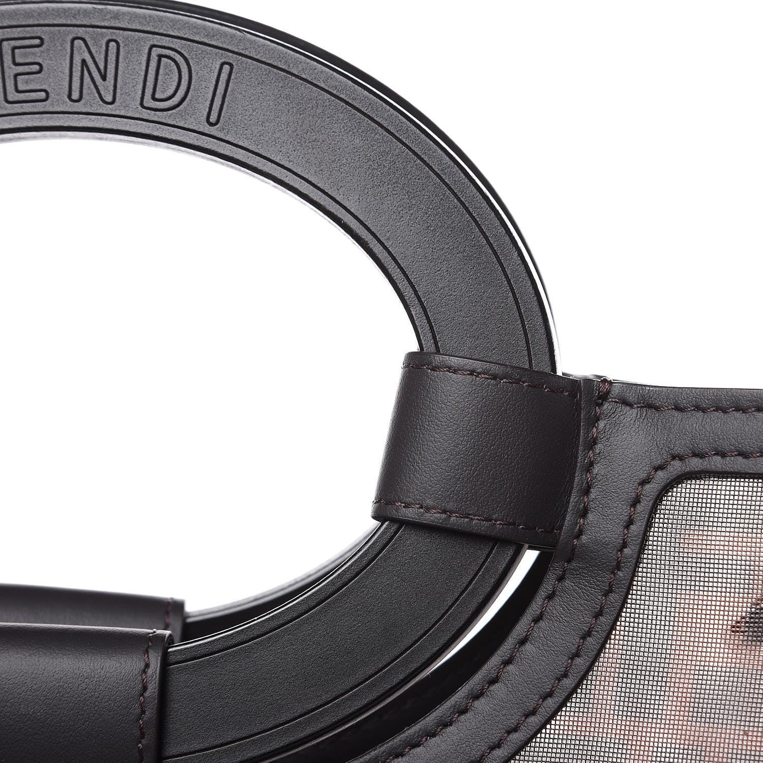 Fendi Mesh Vitello Century Cuoio FF 1974 Large Runaway Shopper Tote Marrone Black Ebano 10 of 10
